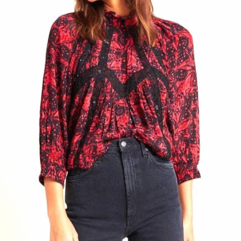 Anthropologie Mandie Embroidered Silk Blouse